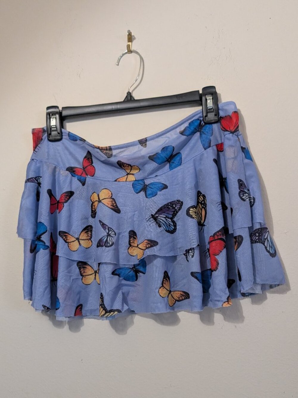 Y2K Mesh Purple Butterfly Mini-Skirt Tiered Size 2XL fits like XL